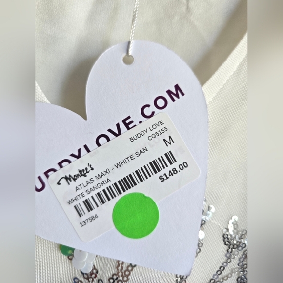BUDDY LOVE,  Atlas Sequin Caftan Maxi Dress, White Sangria, Size Medium - NWT - Picture 12 of 14